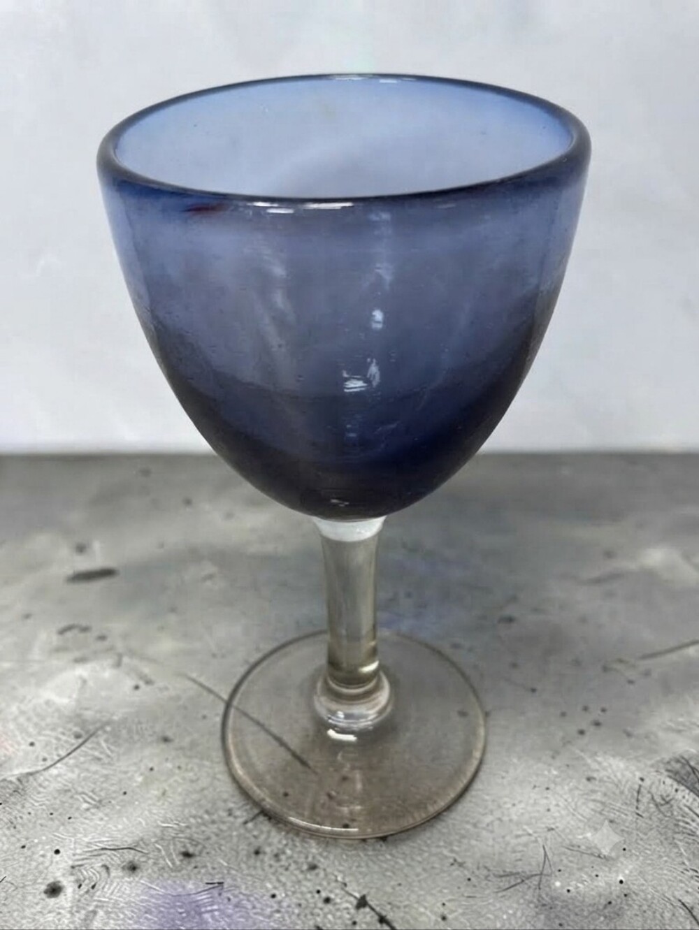 Mexican Art Glass Goblet | Hand-Blown Recycled Glass Blue Wine Chalice